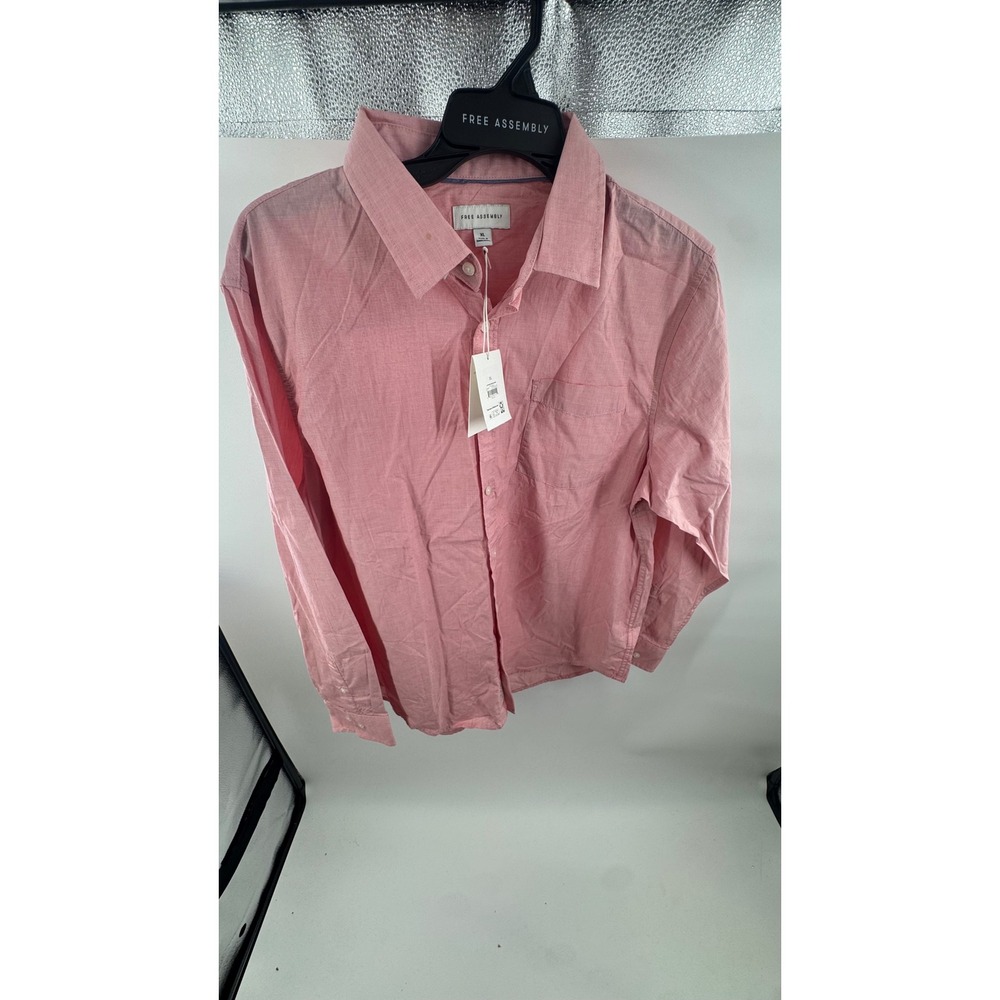 Free Assembly Mens XL Pink Micro Stripe Long Sleeve Button Down Shirt Pocket New